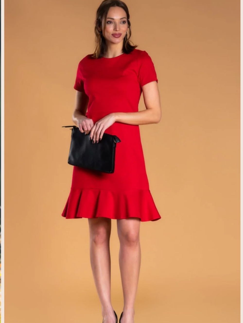 Red Short-Sleeve Ruffle-Hem Mini Dress size 2